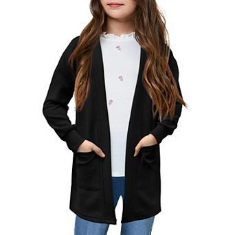 Girls Cardigan Knit Open Front Long Sleeve Sweaters Casual Outwear with Pockets for Kids