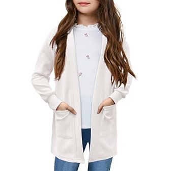 Girls Cardigan Knit Open Front Long Sleeve Sweaters Casual Outwear with Pockets for Kids
