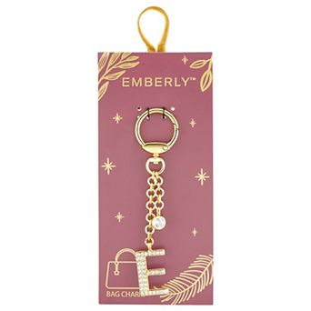 Emberly Gold Tone Pave Glass Stone Initial Bag Charm