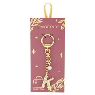 Emberly Gold Tone Pave Glass Stone Initial Bag Charm
