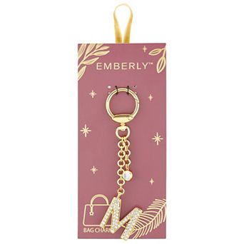 Emberly Gold Tone Pave Glass Stone Initial Bag Charm