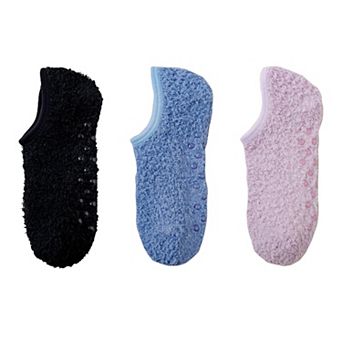 Women's 3-Pack Fuzzy Grip Socks Low Cut Non-Slip Soft Lounge Slipper Socks
