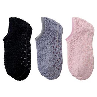 Women's 3-Pack Fuzzy Grip Socks Low Cut Non-Slip Soft Lounge Slipper Socks