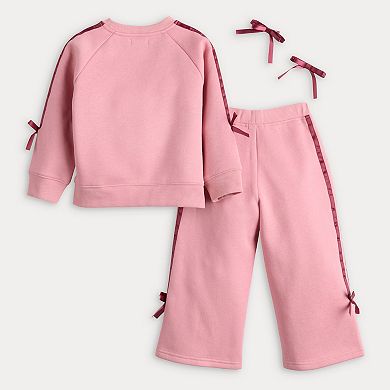 Girls 4-8 BTween Fleece Sweatshirt & Wide Leg Sweatpants Set with Matching Hair Bows