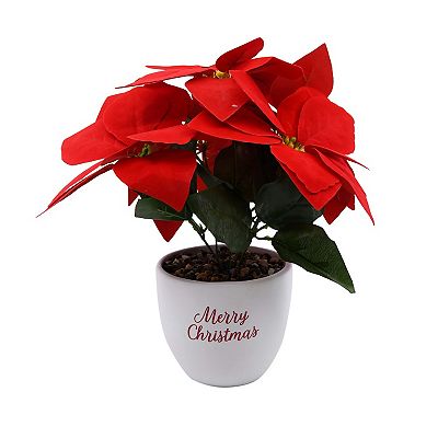 New View Gifts & Accessories Artificial Poinsettia Plant with Merry  Christmas Pot