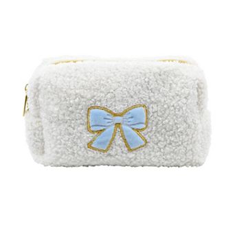 New View Gifts & Accessories Bow Print Sherpa Bag with Eyemask, Hair Elastics & Scrunchie