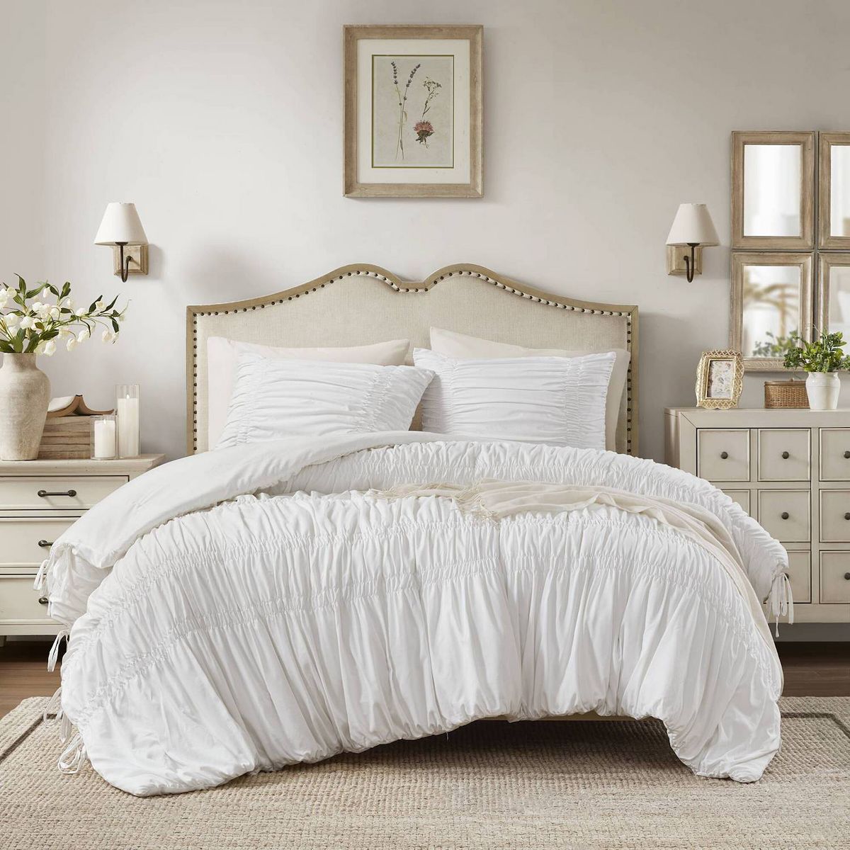 510 Design Evelina Soft Washed Ruched Comforter Set - White, KING