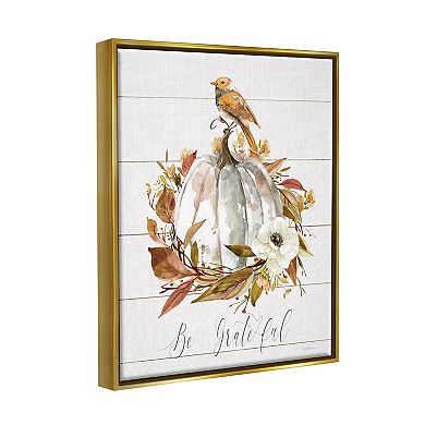 Stupell Home Decor Be Grateful Pumpkin Framed Canvas Wall Art