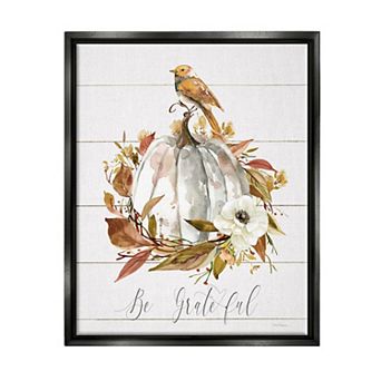 Stupell Home Decor Be Grateful Pumpkin Framed Canvas Wall Art