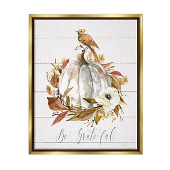 Stupell Home Decor Be Grateful Pumpkin Framed Canvas Wall Art