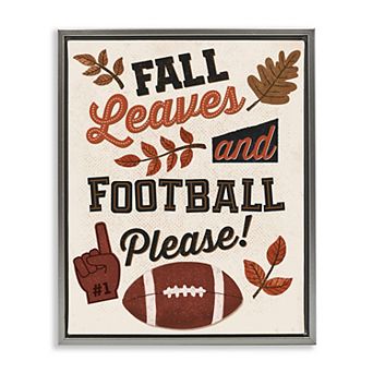 Stupell Home Decor Fall Leaves & Football Framed Canvas Wall Art