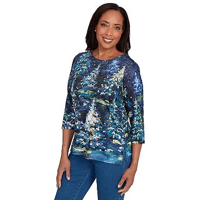 Petite Alfred Dunner Starry Night Holiday Tree Top Graphic Tee