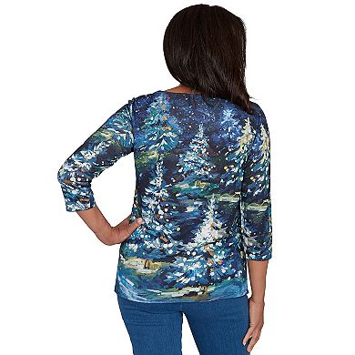Petite Alfred Dunner Starry Night Holiday Tree Top Graphic Tee
