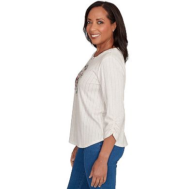 Petite Alfred Dunner Holiday Stockings Gathered Sleeve Top