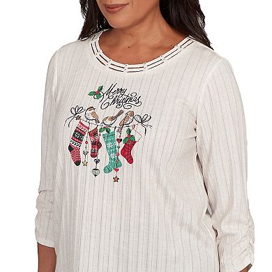 Petite Alfred Dunner Holiday Stockings Gathered Sleeve Top