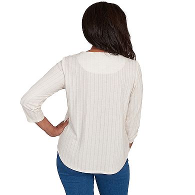 Petite Alfred Dunner Holiday Stockings Gathered Sleeve Top