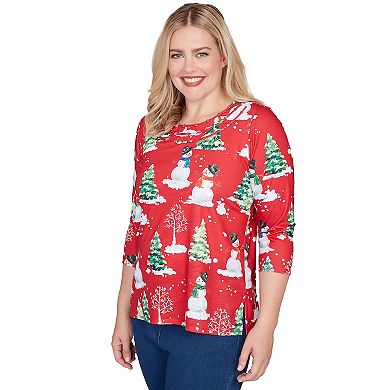 Petite Alfred Dunner Snowmen Printed Graphic Crewneck Top