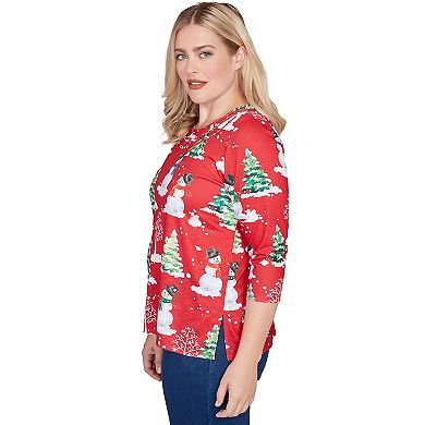 Petite Alfred Dunner Snowmen Printed Graphic Crewneck Top