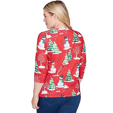 Petite Alfred Dunner Snowmen Printed Graphic Crewneck Top