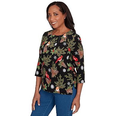 Petite Alfred Dunner Cardinals & Pinecones Embellished Top