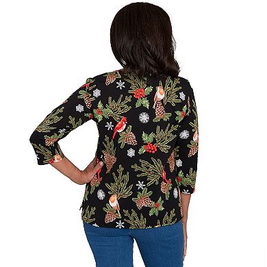Petite Alfred Dunner Cardinals & Pinecones Embellished Top
