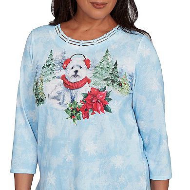 Petite Alfred Dunner Holiday Dog in Earmuffs Graphic Top