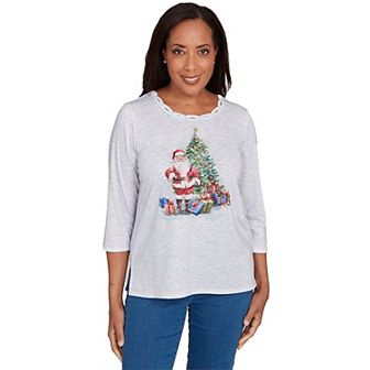 Petite Alfred Dunner Santa & Tree Print Graphic Top