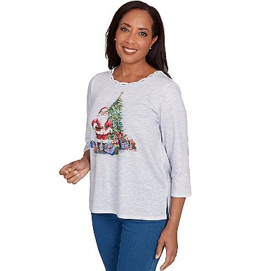 Petite Alfred Dunner Santa & Tree Print Graphic Top