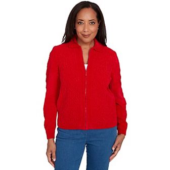 Petite Alfred Dunner Zip-Front Chenille Collared Sweater