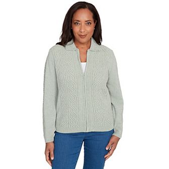 Petite Alfred Dunner Zip-Front Chenille Collared Sweater
