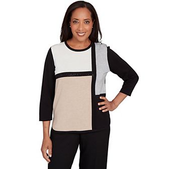 Petite Alfred Dunner Colorblock Long Sleeve Sweater