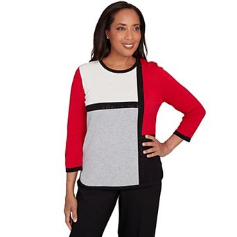 Petite Alfred Dunner Colorblock Long Sleeve Sweater