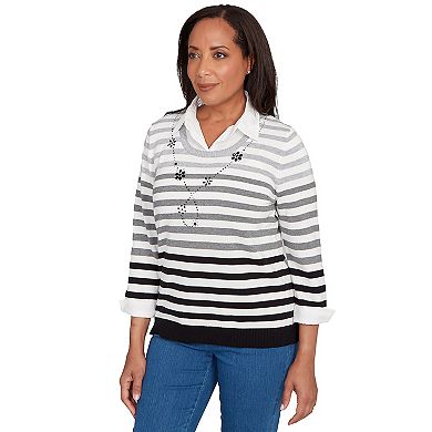 Petite Alfred Dunner Ombre Stripe Two-in-One Sweater