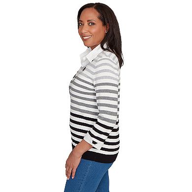 Petite Alfred Dunner Ombre Stripe Two-in-One Sweater