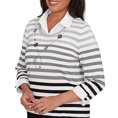 Petite Alfred Dunner Ombre Stripe Two-in-One Sweater