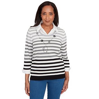 Petite Alfred Dunner Ombre Stripe Two-in-One Sweater