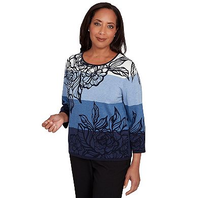 Petite Alfred Dunner Ombre Floral Block Stripe Sweater