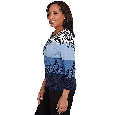 Petite Alfred Dunner Ombre Floral Block Stripe Sweater