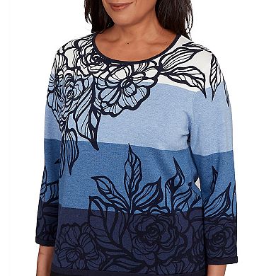 Petite Alfred Dunner Ombre Floral Block Stripe Sweater
