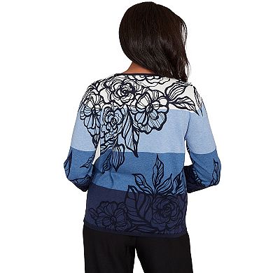 Petite Alfred Dunner Ombre Floral Block Stripe Sweater