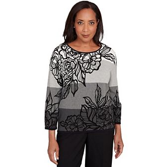 Petite Alfred Dunner Ombre Floral Block Stripe Sweater