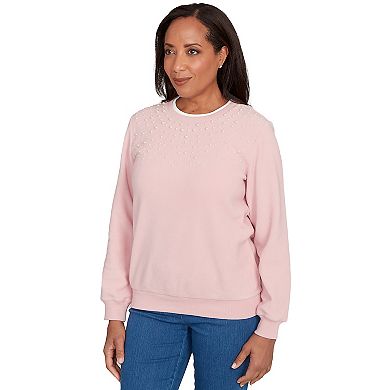 Petite Alfred Dunner Embellished Neckline Anti-Pill Sweater