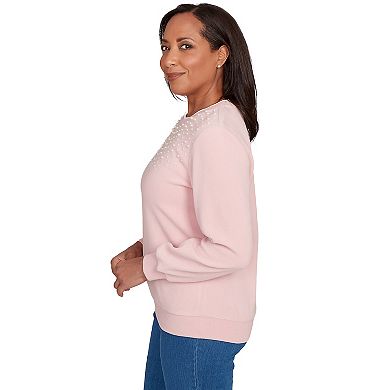 Petite Alfred Dunner Embellished Neckline Anti-Pill Sweater