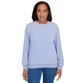 Petite Alfred Dunner Embellished Neckline Anti-Pill Sweater