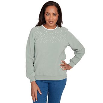 Petite Alfred Dunner Embellished Neckline Anti-Pill Sweater