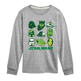 Boys 8-20 Star Wars Green Grid Long Sleeve Graphic Tee
