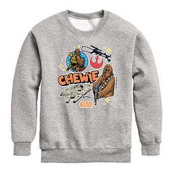 Boys 8-20 Star Wars Chewie Stickers Crew Fleece Sweatshirt