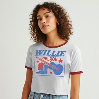 Juniors' Willie Nelson Graphic Ringer Baby Tee