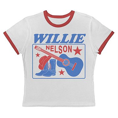 Juniors' Willie Nelson Graphic Ringer Baby Tee