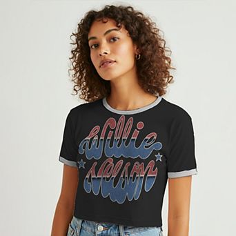 Juniors' Willie Nelson Graphic Ringer Baby Tee